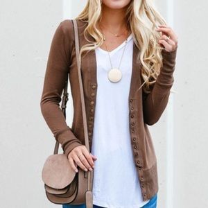 3/$15 Brown Snap-Button Cardigan - Womens Small